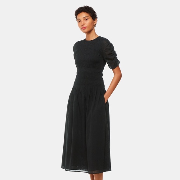 peplum dresses for ladies Women’s Peplum Pencil Dress – Modest Structured Work Dress with Elbow Sleeves Navy / M at SexyModest